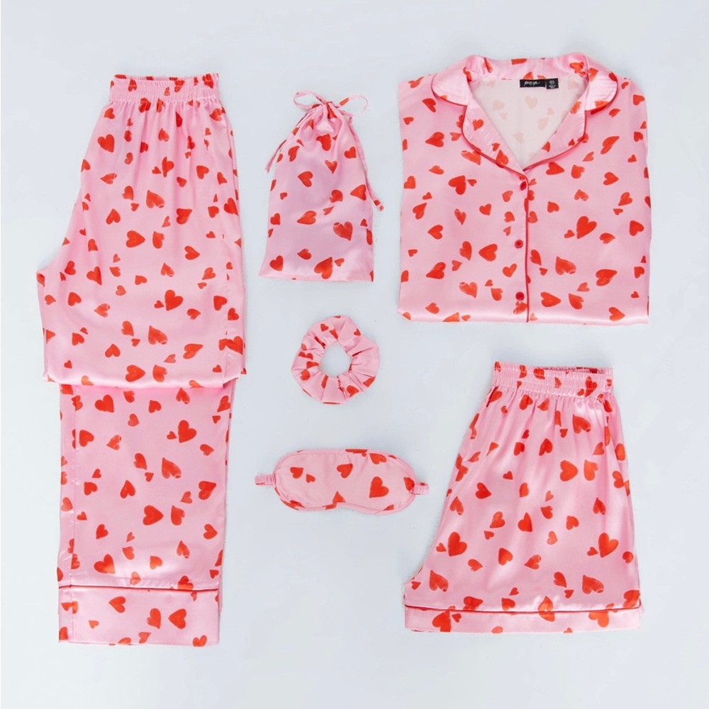 6 piece satin heart pajama set